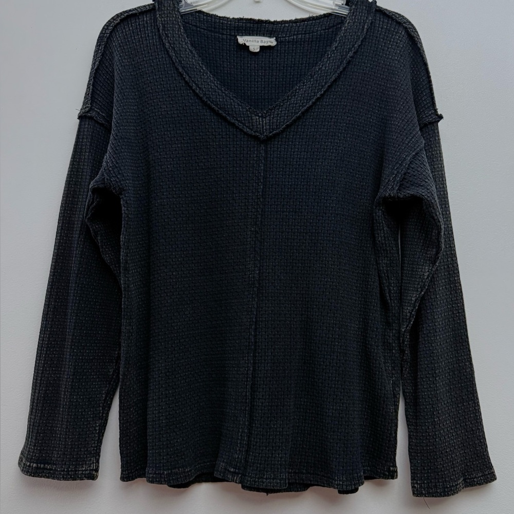 Vanilla Bay Charcoal Long Sleeve Waffle Knit Top